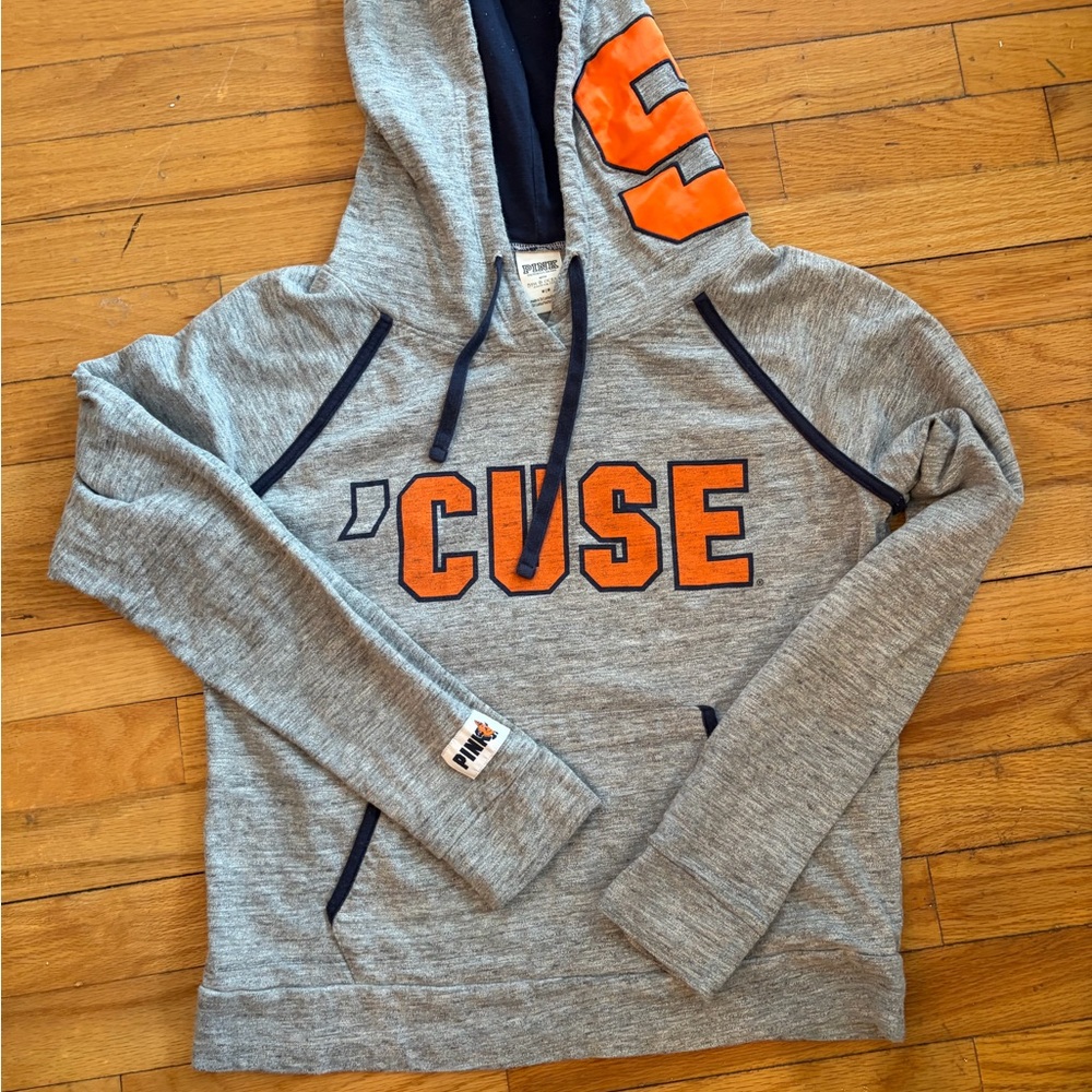 PINK- Gray 'CUSE Hoodie with Orange Accents